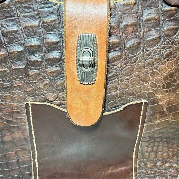 Handcrafted structured urban raw edge leather croc embossed shoulder bag NWOT - Picture 6 of 12